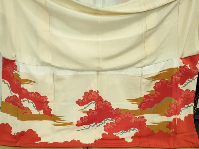 平和屋本店■極上 アンティーク 大正ロマン 振袖 駒刺繍 飛鶴松風景 黒地 金銀彩 逸品 DZAB1612kh5