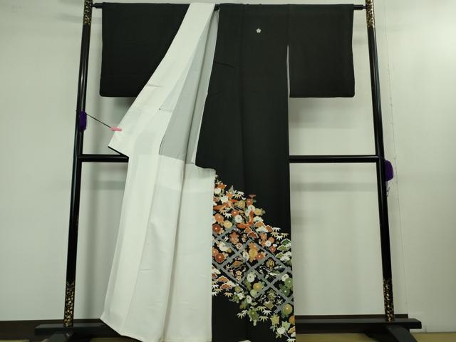 平和屋本店●極上 創業460年・千總 黒留袖 駒刺繍 宝尽くし 飛鶴吉祥花文 高島屋扱い 逸品 DZAB1621kh6