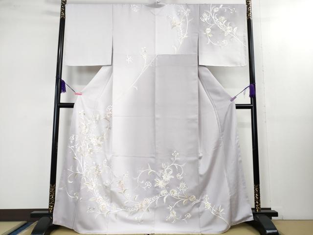平和屋本店■極上 訪問着 総手刺繍 花唐草文 暈し染め 金糸 反端付き 逸品 未使用 DZAB1627kh5