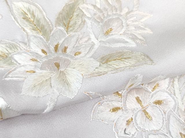 平和屋本店■極上 訪問着 総手刺繍 花唐草文 暈し染め 金糸 反端付き 逸品 未使用 DZAB1627kh5