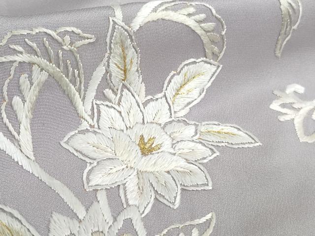 平和屋本店■極上 訪問着 総手刺繍 花唐草文 暈し染め 金糸 反端付き 逸品 未使用 DZAB1627kh5