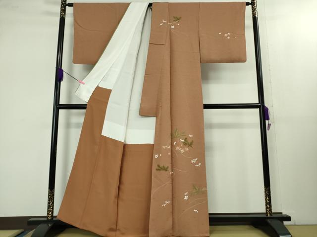平和屋本店■極上 創業460年・千總 訪問着 刺繍 手描き 松竹梅 土器色地 金彩 逸品 DZAB1634kh5