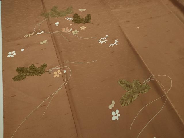 平和屋本店■極上 創業460年・千總 訪問着 刺繍 手描き 松竹梅 土器色地 金彩 逸品 DZAB1634kh5