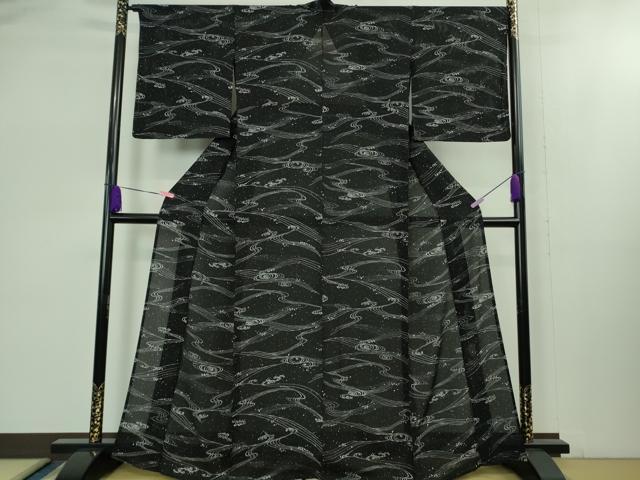 平和屋着物*極上 夏物 江戸小紋 染師:吉江明 堅駒絽 縦絽 江戸の彩 黒地 反端付き 逸品 未使用 DZAB1654kh5