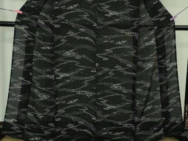 平和屋着物*極上 夏物 江戸小紋 染師:吉江明 堅駒絽 縦絽 江戸の彩 黒地 反端付き 逸品 未使用 DZAB1654kh5
