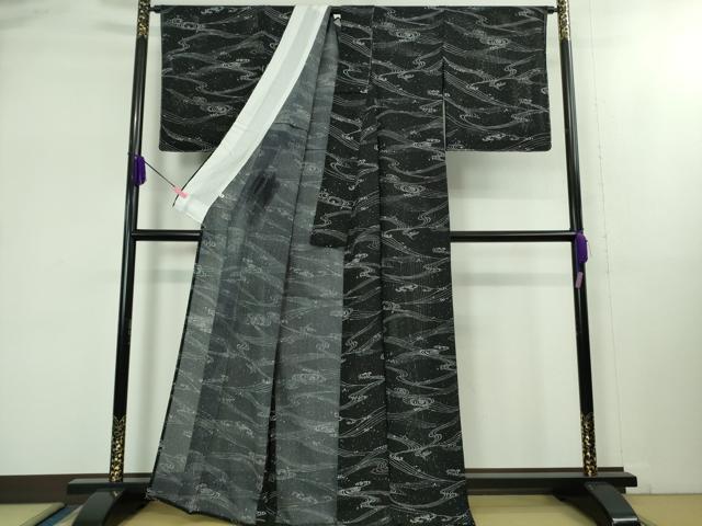 平和屋着物*極上 夏物 江戸小紋 染師:吉江明 堅駒絽 縦絽 江戸の彩 黒地 反端付き 逸品 未使用 DZAB1654kh5