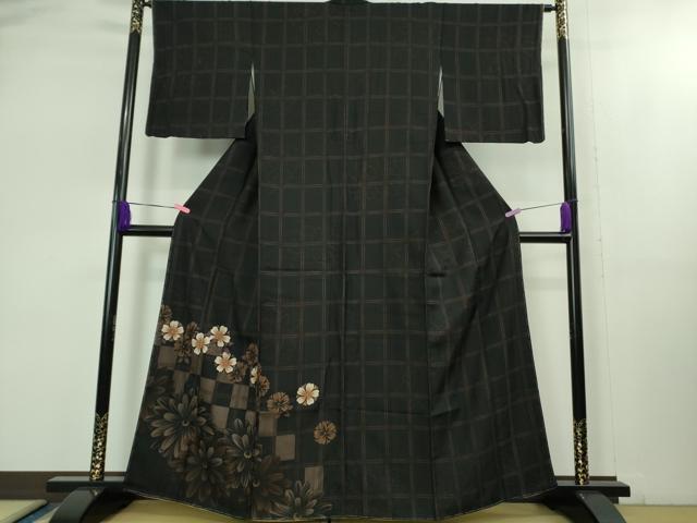 平和屋着物●極上 訪問着 市松花文 黒地 やまと誂製 逸品 未使用 DZAB1674kh6