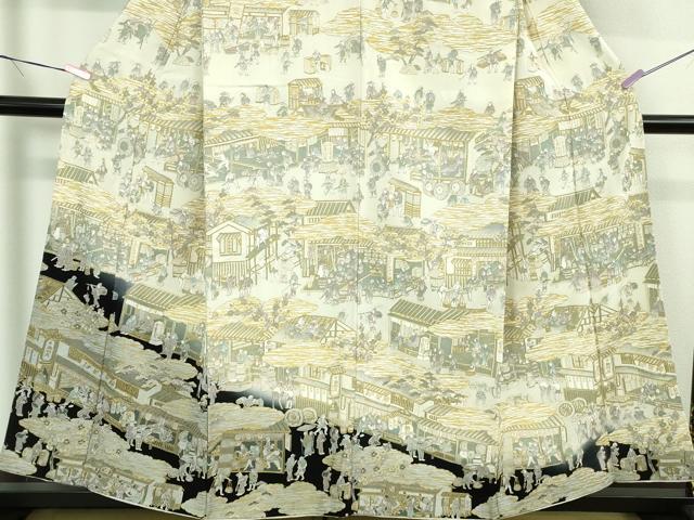 平和屋本店■極上 中国三大刺繍 スワトウ刺繍 汕頭刺繍 総刺繍 訪問着 城下町人物風景 暈し染め 金糸 鬼しぼ縮緬 逸品 DZAB1676kh5