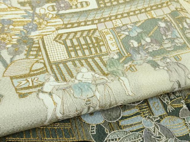 平和屋本店■極上 中国三大刺繍 スワトウ刺繍 汕頭刺繍 総刺繍 訪問着 城下町人物風景 暈し染め 金糸 鬼しぼ縮緬 逸品 DZAB1676kh5