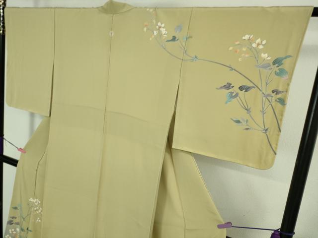 平和屋着物●極上 本加賀友禅作家 窪田祐兆 訪問着 枝花文 蒸栗色地 暈し染め 逸品 未使用 DZAB6559kh6
