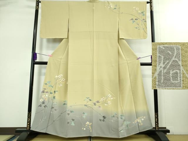 平和屋着物●極上 本加賀友禅作家 窪田祐兆 訪問着 枝花文 蒸栗色地 暈し染め 逸品 未使用 DZAB6559kh6