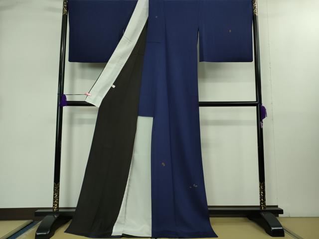 平和屋着物▽極上 訪問着 単衣 舞桜 鉄紺色地 金彩 ロング丈 逸品 DZAB1702kh5