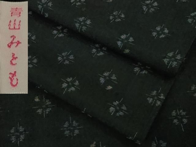 平和屋本店▽極上 青山みとも 本場結城縮 単衣 丸文 黒地 逸品 DZAB1740kh6