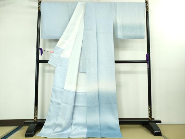 平和屋着物●極上 訪問着 松ぼっくり地紋 暈し染め フロスティーブルー色地 ロング丈 逸品 DZAB1744kh5