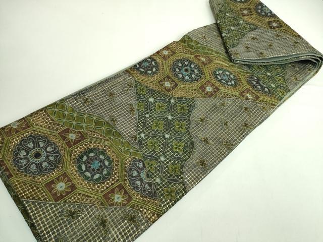 平和屋本店●極上 中国三大刺繍 スワトウ刺繍 汕頭刺繍 総刺繍 全通柄袋帯 スリーシーズン帯 蜀江花文 金糸 逸品 DZAB1781kh6