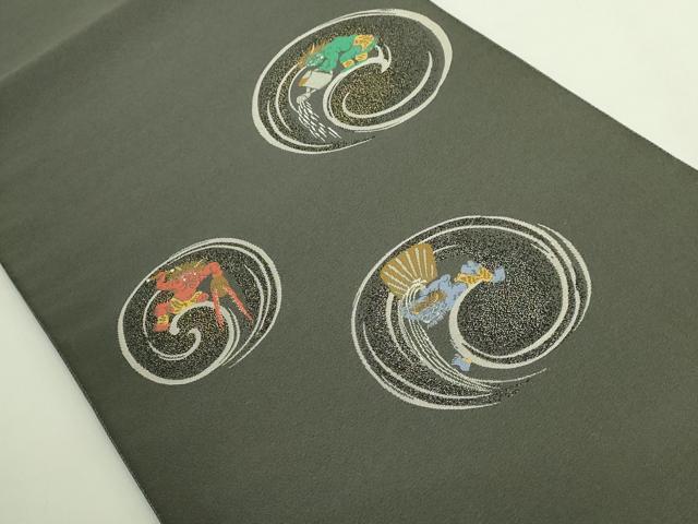 平和屋着物●極上 太鼓柄袋帯 赤鬼 青鬼 緑鬼 金糸 逸品 DZAB1790kh6