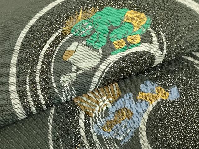 平和屋着物●極上 太鼓柄袋帯 赤鬼 青鬼 緑鬼 金糸 逸品 DZAB1790kh6