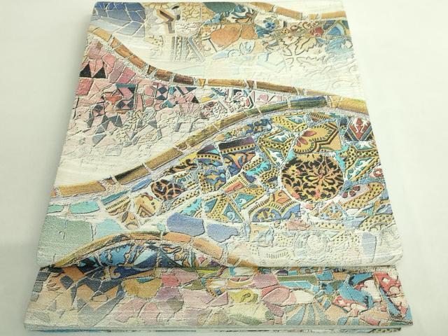 平和屋本店●極上 西陣 とみや織物謹製 とみや帯 両方向 全通柄袋帯 点描織 ガウディ グエル公園 紹巴綴 金糸 逸品 未使用 DZAB1799kh6