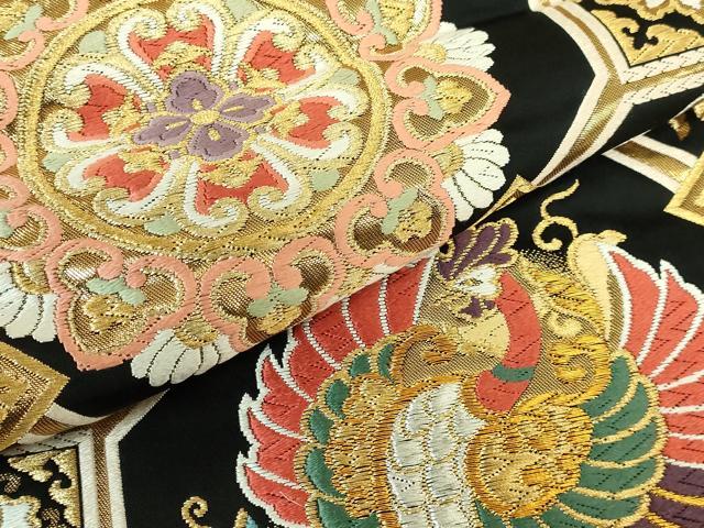 平和屋着物●極上 唐織・西陣の老舗・名門・藤原織物 六通柄袋帯 鳳凰花文 黒地 金糸 逸品 DZAB1808kh6