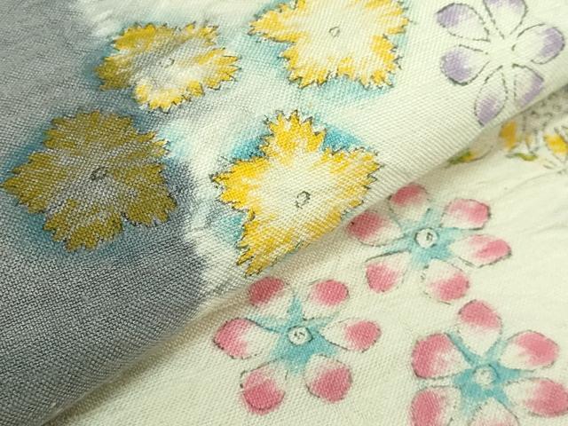 平和屋着物●極上 工芸袋帯 太鼓柄袋帯 紬地 手描き 舞花文 逸品 DZAB1819kh6