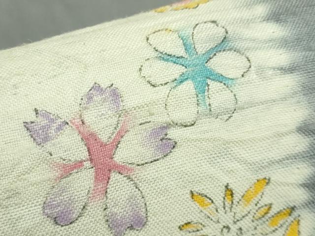 平和屋着物●極上 工芸袋帯 太鼓柄袋帯 紬地 手描き 舞花文 逸品 DZAB1819kh6