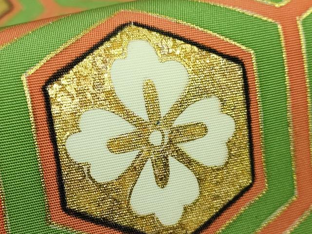 平和屋着物●極上 塩瀬 九寸名古屋帯 駒刺繍 亀甲花菱文 黒地 金彩 逸品 DZAB1821kh6