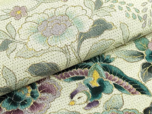 平和屋着物●極上 本塩沢 九寸名古屋帯 更紗花鳥文 金彩 逸品 DZAB1831kh6