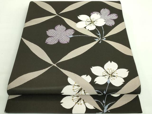 平和屋着物●極上 世界的人形師 辻村寿三郎 ジュサブロー 六通柄袋帯 舞桜 濡羽色地 金銀糸 逸品 DZAB1842kh6