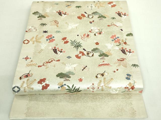 平和屋着物●極上 太鼓柄袋帯 総刺繍 飛鶴宝尽くし 金糸 逸品 DZAB1845kh6