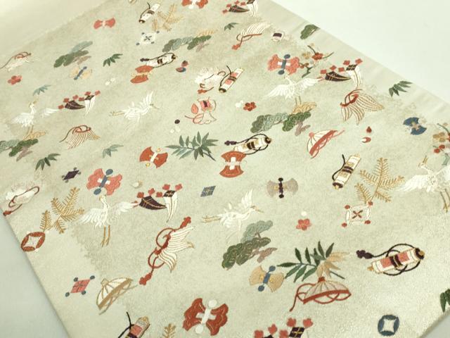 平和屋着物●極上 太鼓柄袋帯 総刺繍 飛鶴宝尽くし 金糸 逸品 DZAB1845kh6