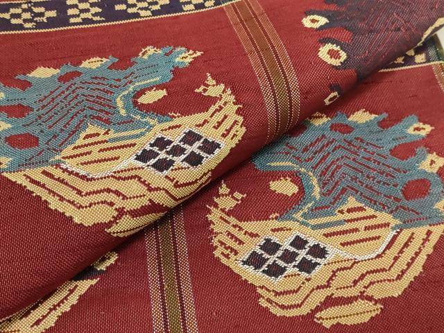 平和屋着物●最高級 龍村平蔵製 太鼓柄 本袋帯 甲比丹孔雀 金銀糸 逸品 DZAB1847kh6