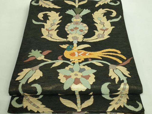 平和屋着物●極上　六通柄袋帯　鷹匠　波期花鳥更紗　金糸　逸品　DZAB1848kh6 平和屋着物○極上 六通柄袋帯 鷹匠 波期花鳥更紗 金糸 逸品