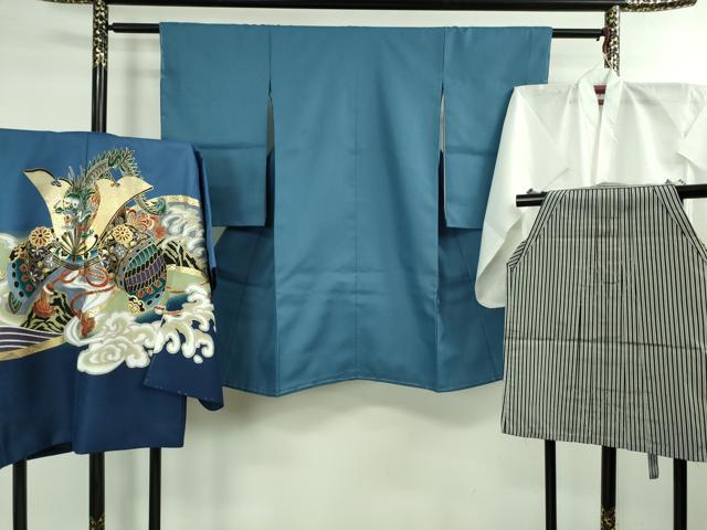 平和屋本店■極上 七五三 男の子 3歳 祝着・羽織・襦袢・行灯袴 4点セット 薄花色 龍 兜 逸品 未使用 DZAB1851kh6