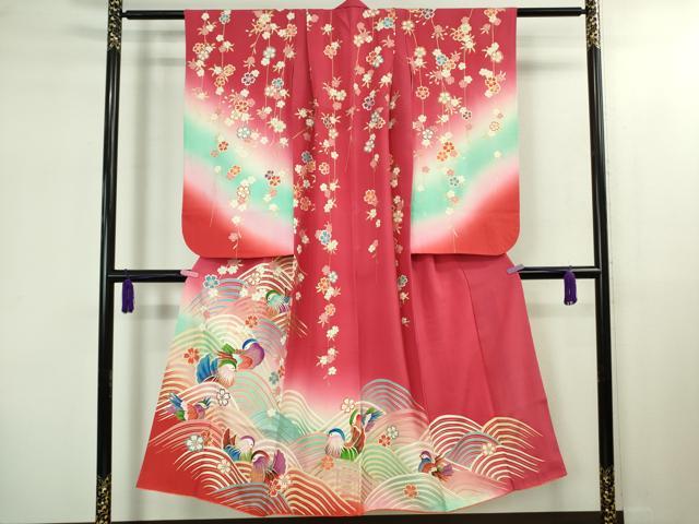 平和屋本店∵極上 女の子 十三参り 子供 祝着・襦袢(無双仕立て・半衿刺繍)・袋帯 3点セット 鴛鴦 暈し染め 金彩 逸品 DZAB1854kh6