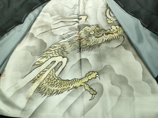 平和屋着物●極上 男性 お召 アンサンブル キングサイズ 100亀甲 羽裏・龍 逸品 未使用 DZAB1882kh6