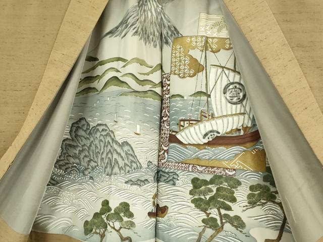 平和屋本店●極上 男性 石川県指定無形文化財 牛首紬 白山工房 手織 アンサンブル キングサイズ 朽葉色 証紙付き 逸品 未使用 DZAB1885kh6