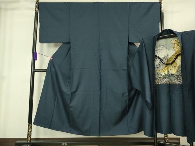 平和屋着物●極上 男性 お召 アンサンブル 100亀甲 総詰め 羽裏・虎 逸品 DZAB1892kh6