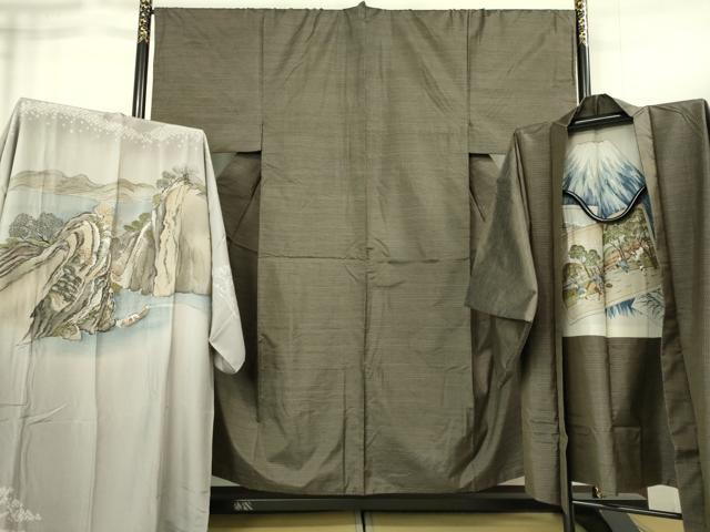 平和屋着物■極上 男性 本場大島紬 アンサンブル 長襦袢(袷)・長羽織セット 逸品 DZAB1894kh6