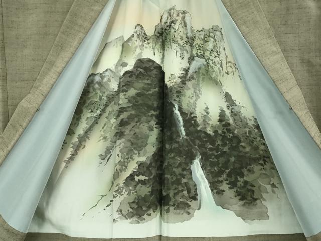 平和屋着物■極上 男性 紬 アンサンブル キングサイズ 長羽織 海松茶色 逸品 DZAB1902kh6