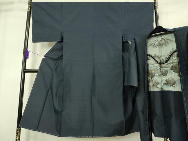 平和屋着物●極上　男性　紬　アンサンブル　色無地　濃い藍鉄色　逸品　未使用　DZAB1904kh6 平和屋着物○極上 男性 紬 アンサンブル 色無地 濃い藍鉄色 逸品 未