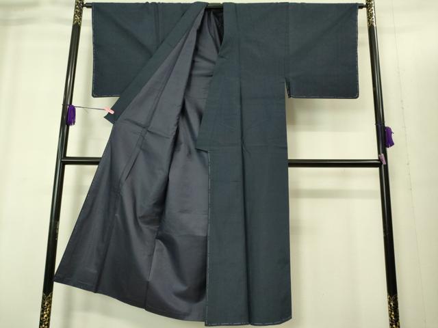 平和屋着物●極上 男性 紬 アンサンブル 色無地 濃い藍鉄色 逸品 未使用 DZAB1904kh6