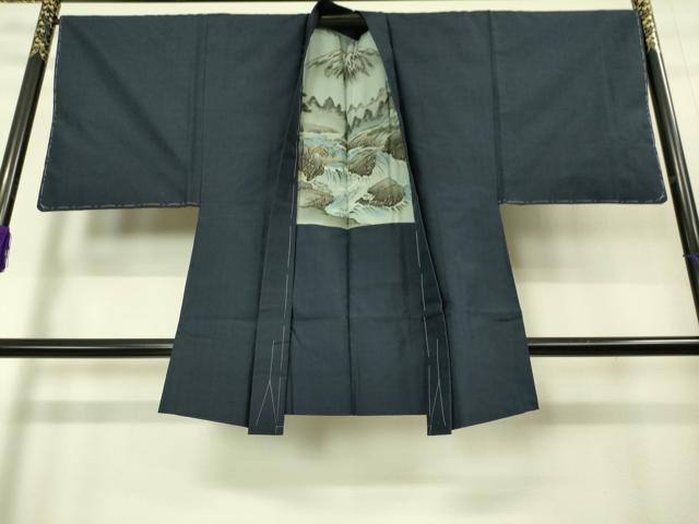 平和屋着物●極上 男性 紬 アンサンブル 色無地 濃い藍鉄色 逸品 未使用 DZAB1904kh6