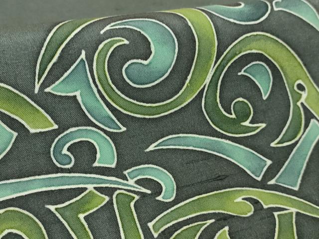 平和屋着物●極上 訪問着 白山紬 作家物 獣唐草文 藍墨茶色地 逸品 DZAB1905kh6