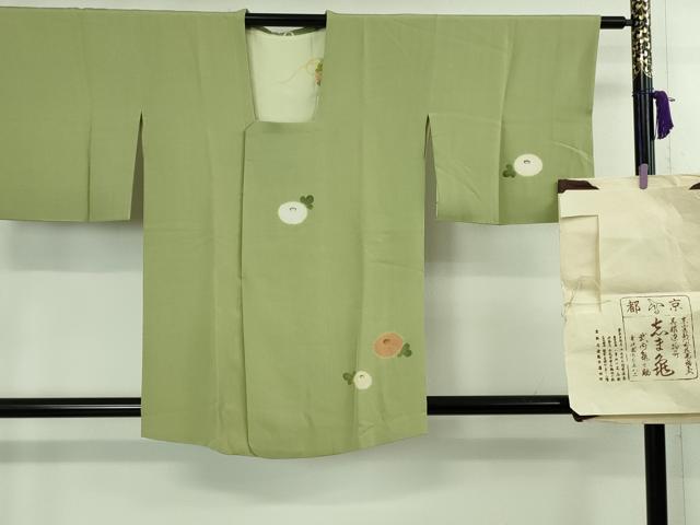 平和屋着物■極上 銀座 志ま亀 道行コート 光琳菊 若葉色地 鬼しぼ縮緬 金彩 たとう紙付き 逸品 DZAB1910kh6