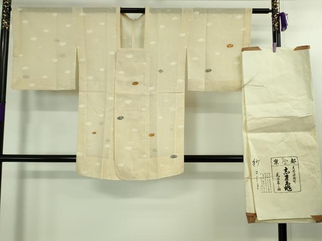 平和屋着物▽極上 銀座 志ま亀 道行コート スリーシーズン 春夏秋 塵除け 紗 霞文 薄卵色地 金彩 たとう紙・反端付 逸品 未使用DZAB1911kh6