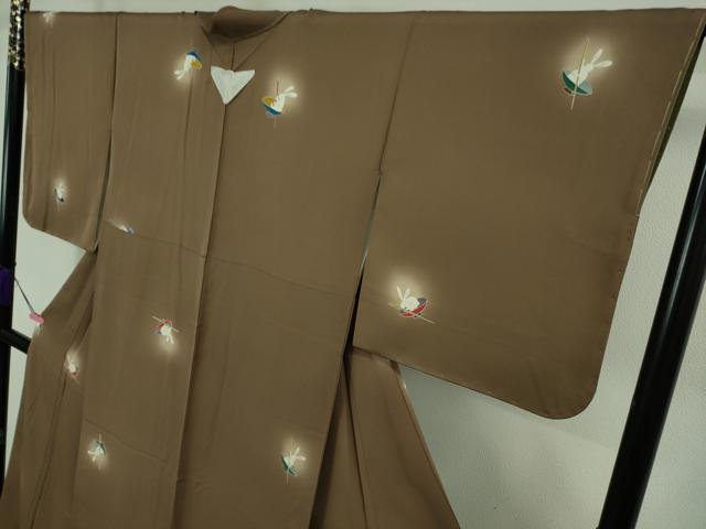 平和屋着物●極上 小紋 兎 うさぎ 一寸法師 蛍暈し 銀煤竹色地 逸品 未使用 DZAB1918kh6