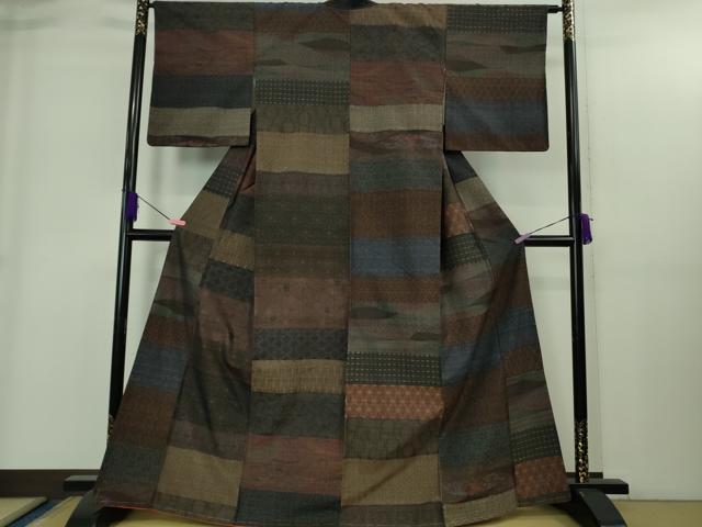 平和屋着物●極上 本場小千谷紬 百柄 繋ぎ絣 手織り 逸品 未使用 DZAB1932kh6