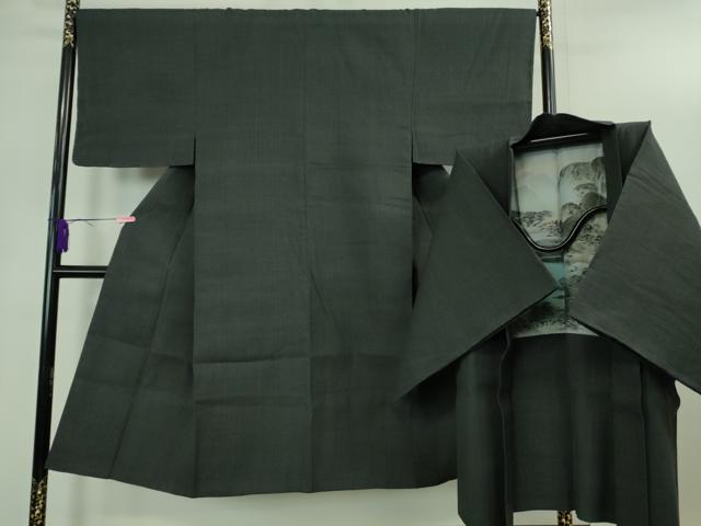 平和屋着物●極上 男性 本場結城紬 重要無形文化財 アンサンブル 色無地 藍鉄色 三越扱い 逸品 DZAB1934kh6