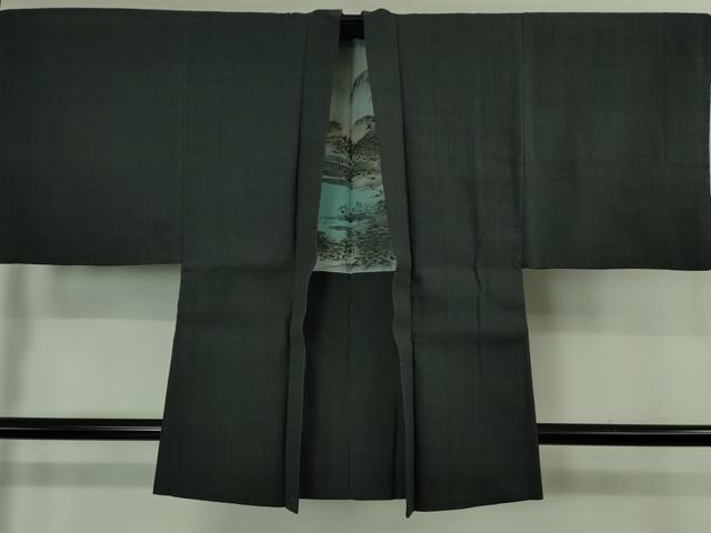 平和屋着物●極上 男性 本場結城紬 重要無形文化財 アンサンブル 色無地 藍鉄色 三越扱い 逸品 DZAB1934kh6