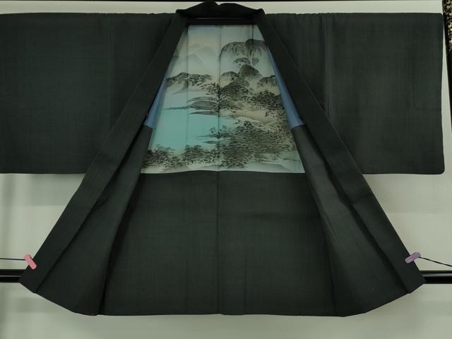 平和屋着物●極上 男性 本場結城紬 重要無形文化財 アンサンブル 色無地 藍鉄色 三越扱い 逸品 DZAB1934kh6